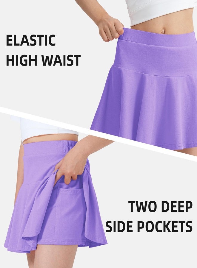 BOOPH 2 Pack Little Girls Athletic Uniform Skorts French Tennis Golf Skirts with Shorts for Toddler Light Purple/Peach 8-9 Years - Image 3